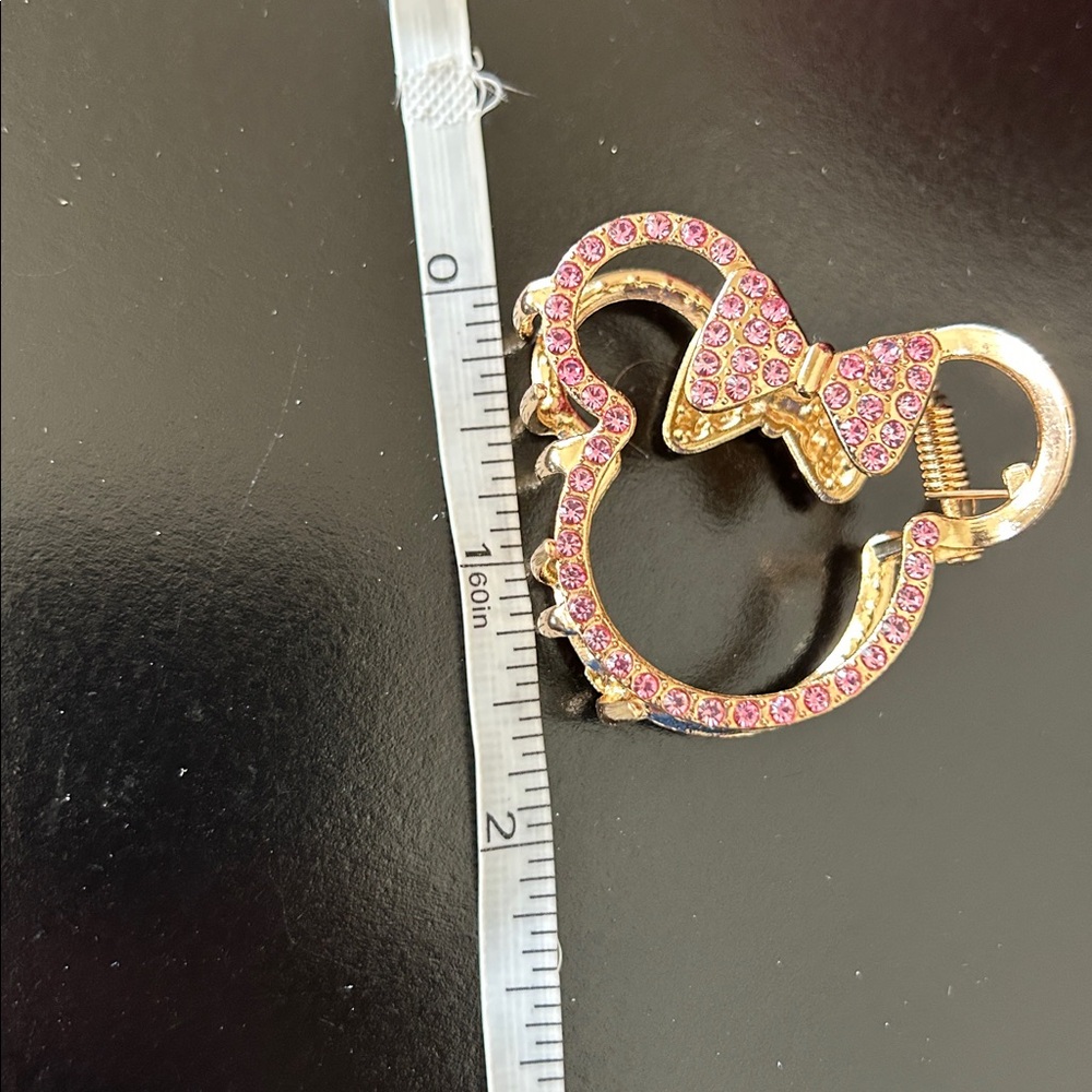 Fashion Jewelry Pink Crystal Bow Hair Clip with Gold Tone - Picture 6 of 6